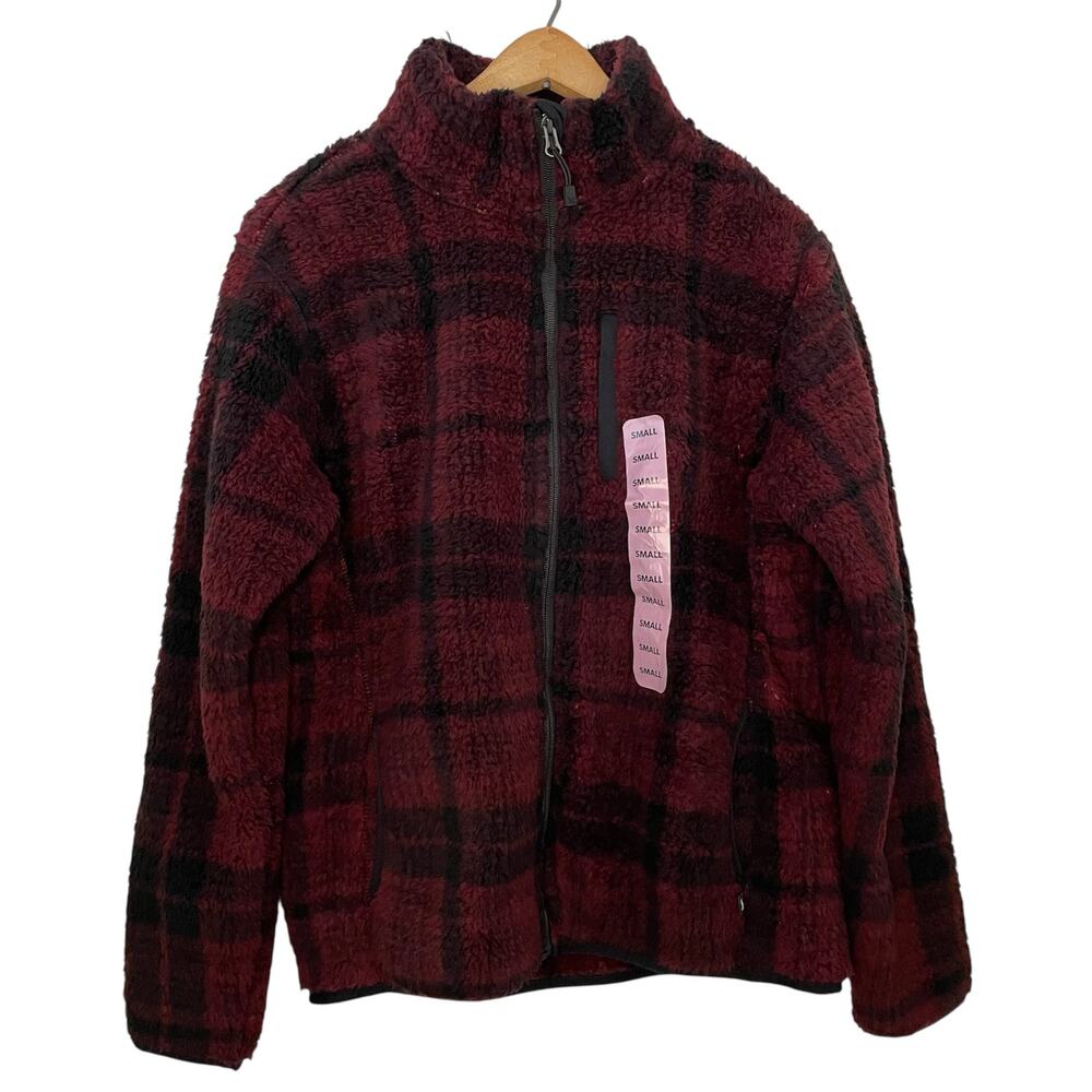 Eddie Bauer Zinfandel Black Plaid Fleece Jacket Womens Size S NEW Full Zip Cozy